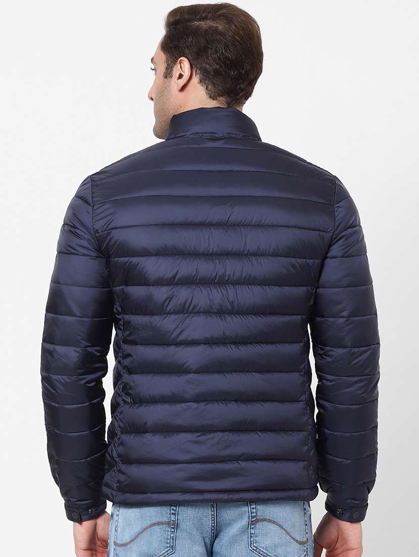 navy blue solid quilted jacket - 18083802 - Standard Image - 3