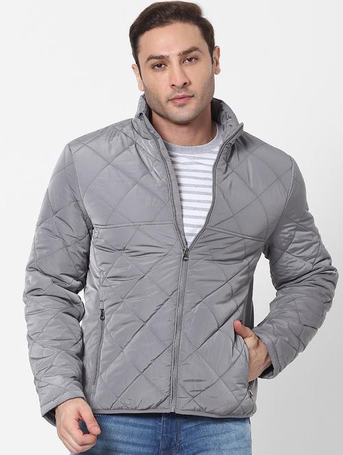 grey solid quilted jacket - 18083806 -  Standard Image - 0