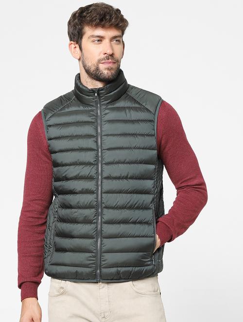 green solid quilted jacket - 18083807 - Standard Image - 0