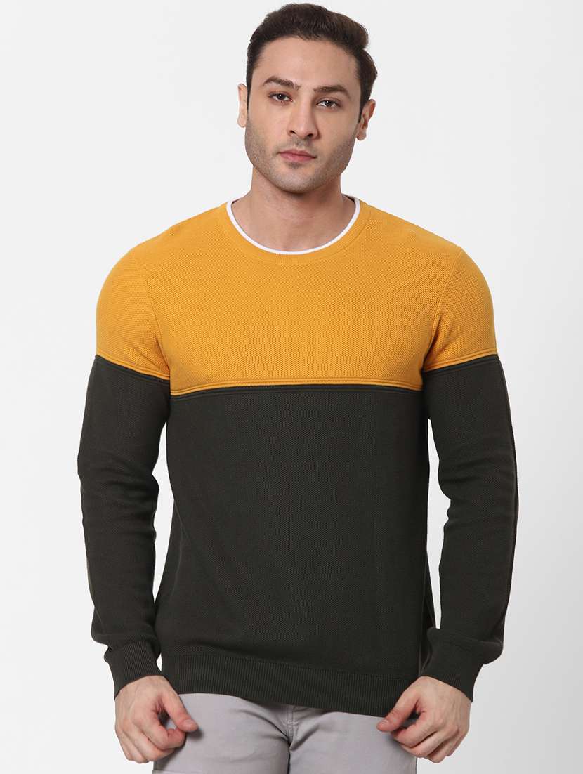 yellow color block pullover - 18083832 -  Zoom Image - 0