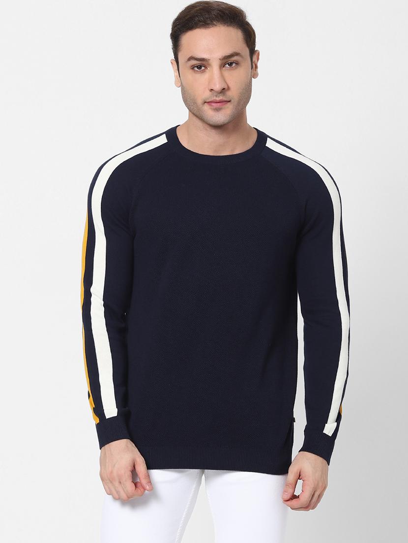 navy blue side taped pullover - 18083847 -  Zoom Image - 0