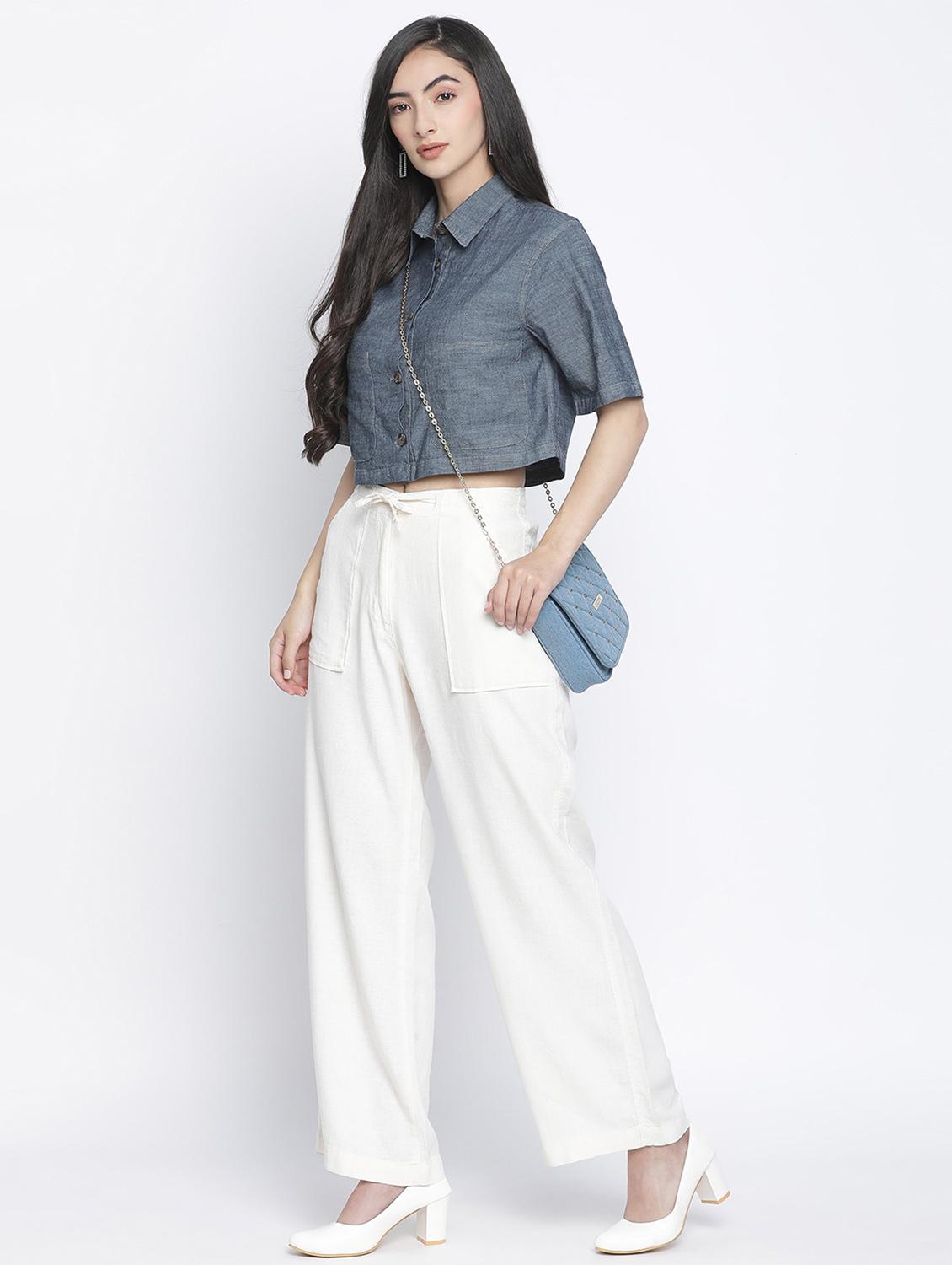 women solid color crop shirt - 18105920 - Standard Image - 3