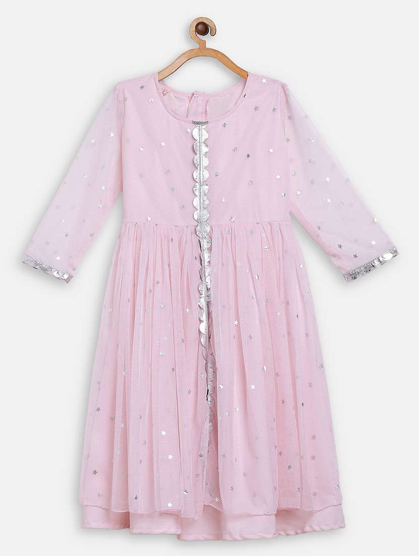 pink net regular kurti