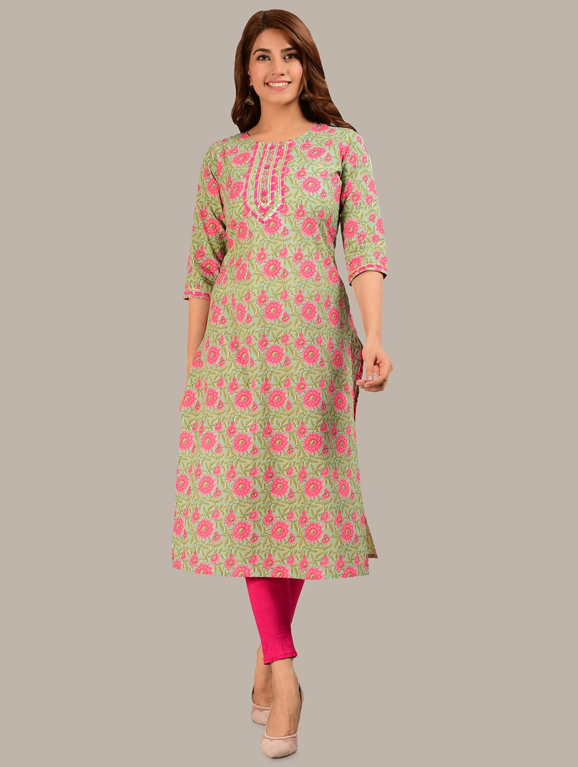 multi colored cotton straight kurta - 18109536 -  Zoom Image - 0
