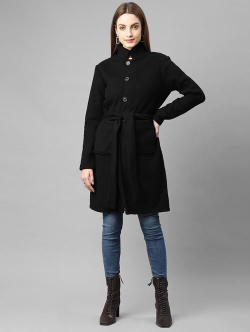 black tie front solid trench coat - 18109903 - Standard Image - 0