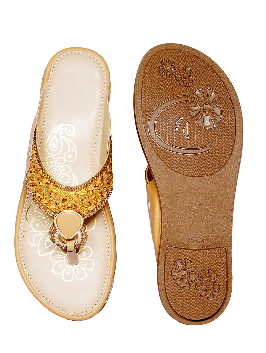 gold synthetic slip on sandals - 18111310 - Standard Image - 3