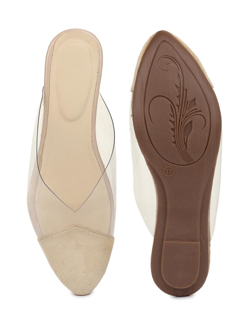 beige synthetic slip on sandals - 18111316 - Standard Image - 5