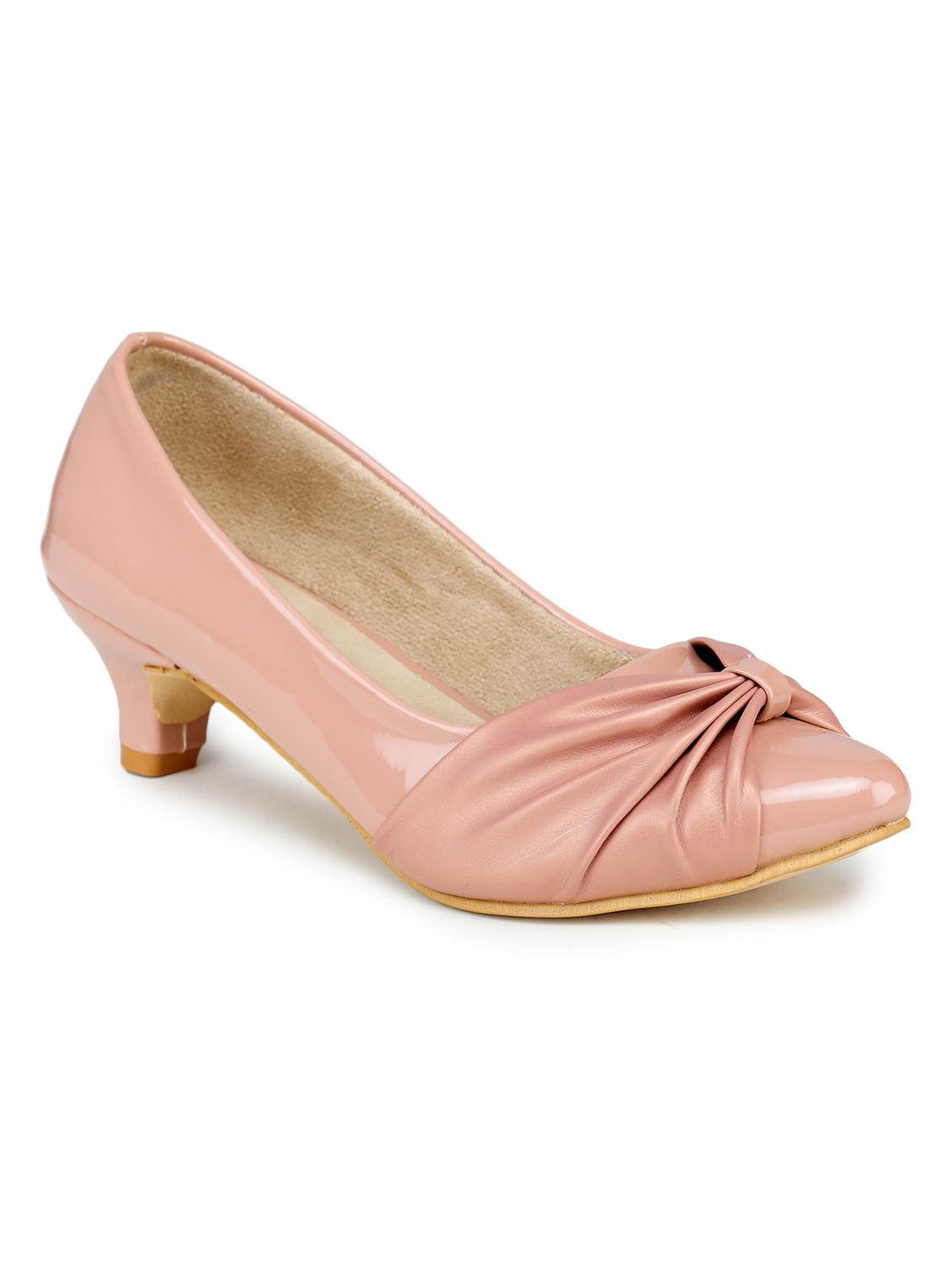 pink synthetic slip on pumps