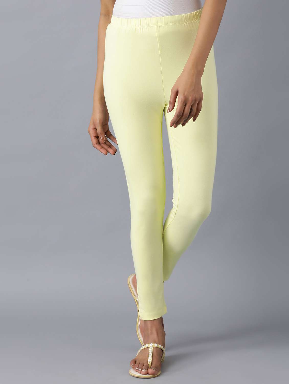 Buy online Yellow Cotton Leggings from 