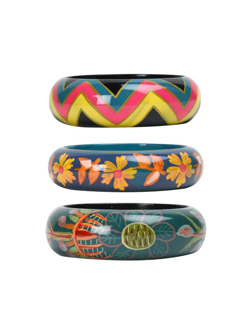 set of 3 multi colored wood bangle