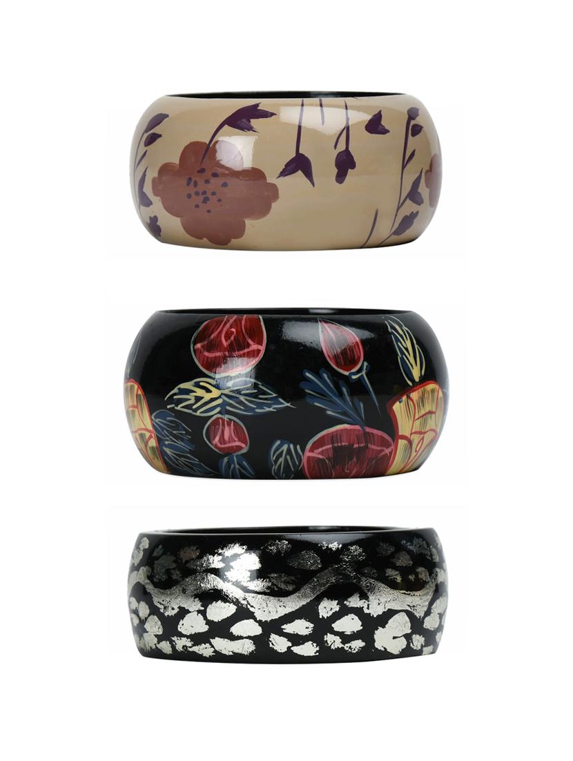 set of 3 multi colored wood bangle