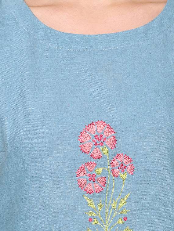 blue cotton fit & flare ethnic dress - 18113059 -  Standard Image - 3