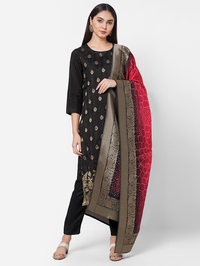 black printed unstitched suit set - 18113076 -  Zoom Image - 0