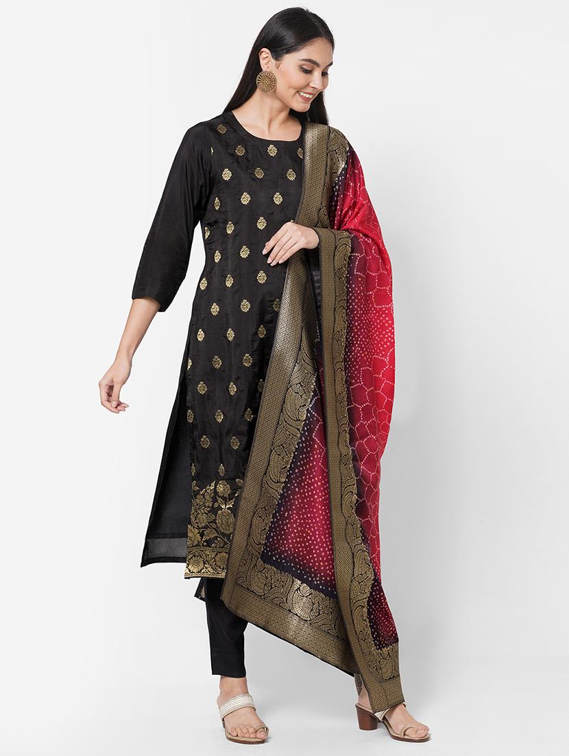 black printed unstitched suit set - 18113076 - Standard Image - 3