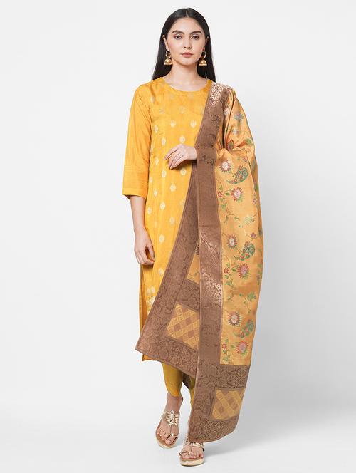 yellow printed unstitched suit set - 18113077 - Standard Image - 0