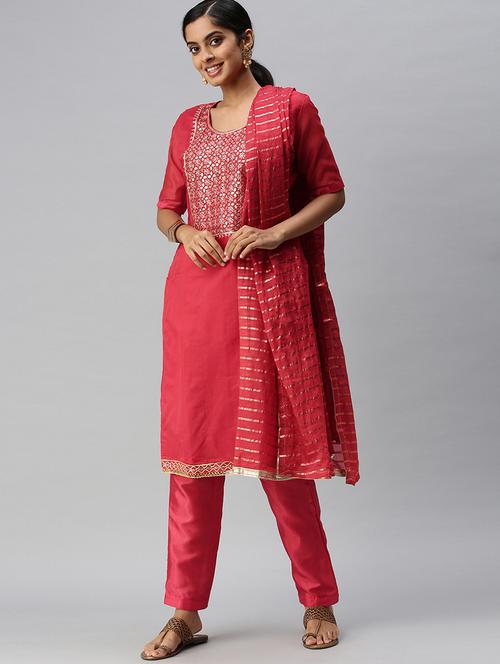 embroidered unstitched suit set - 18113096 -  Standard Image - 0