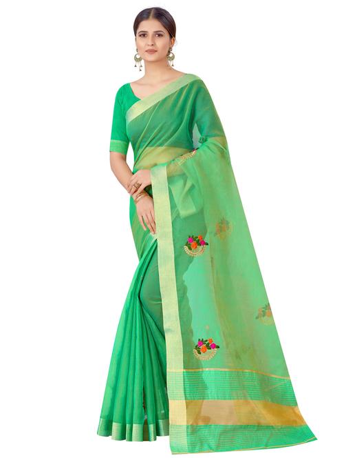 women's floral green colored saree with blouse - 18113221 - Standard Image - 0