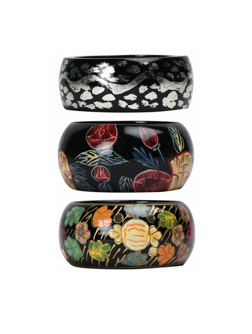set of 3 multi colored wood bangle