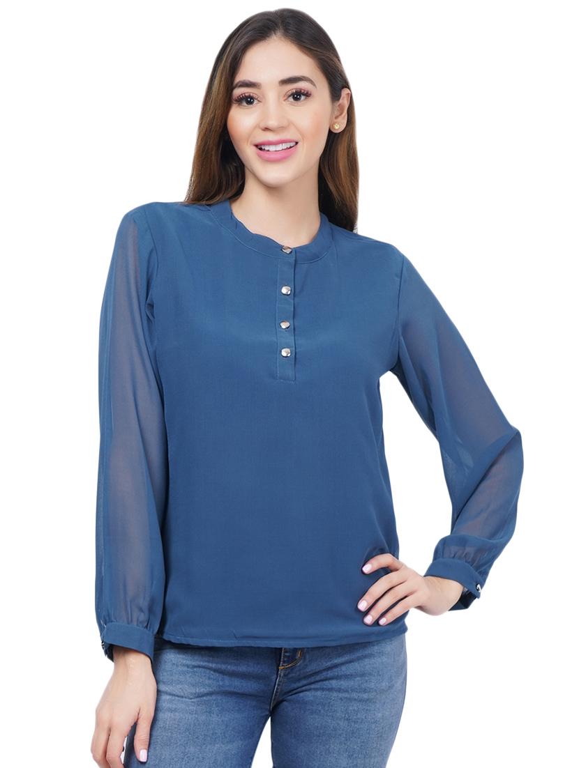 women's straight mandarin neck top