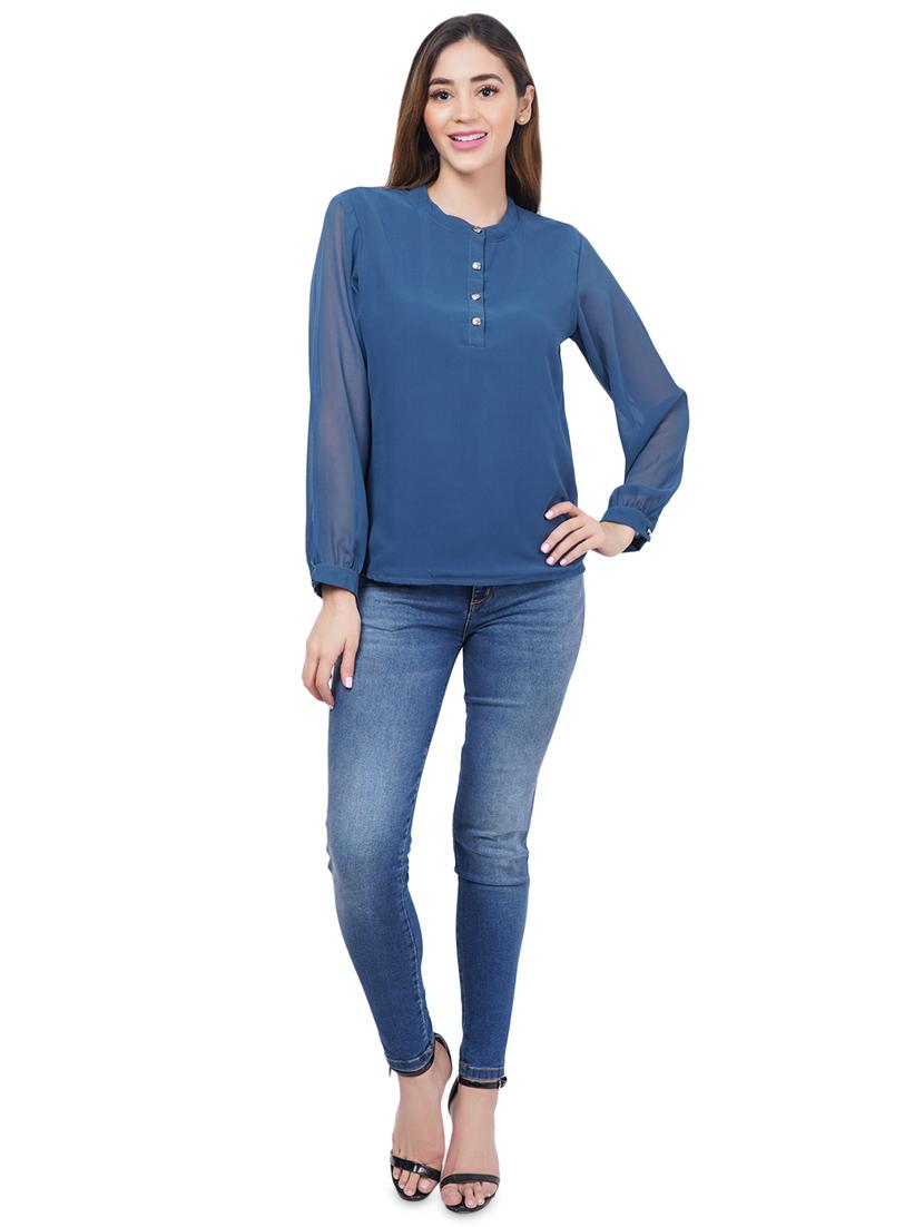 women's straight mandarin neck top - 18114322 - Standard Image - 3