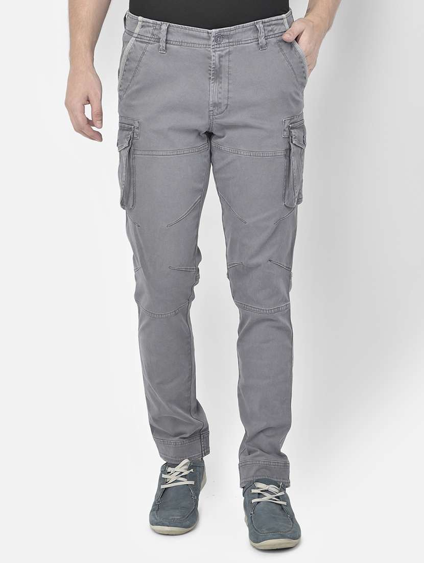 grey solid cargo casual trouser - 18117617 -  Zoom Image - 0