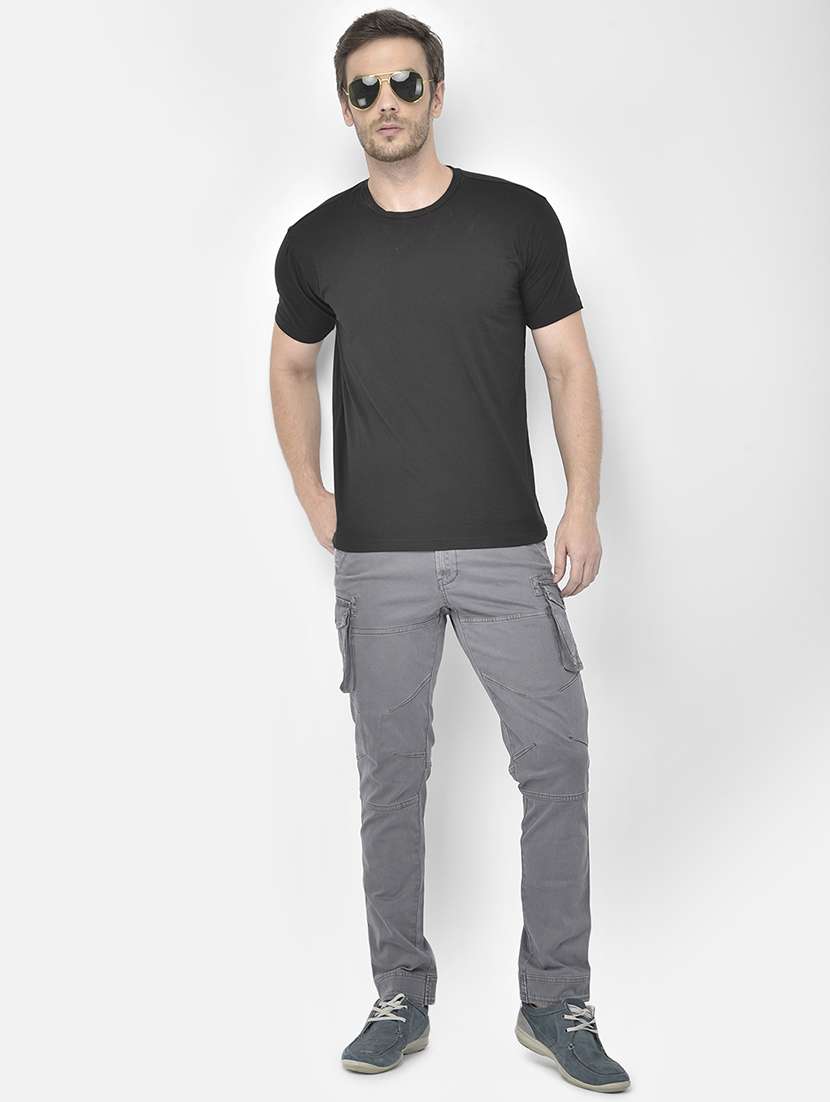 grey solid cargo casual trouser - 18117617 - Standard Image - 3