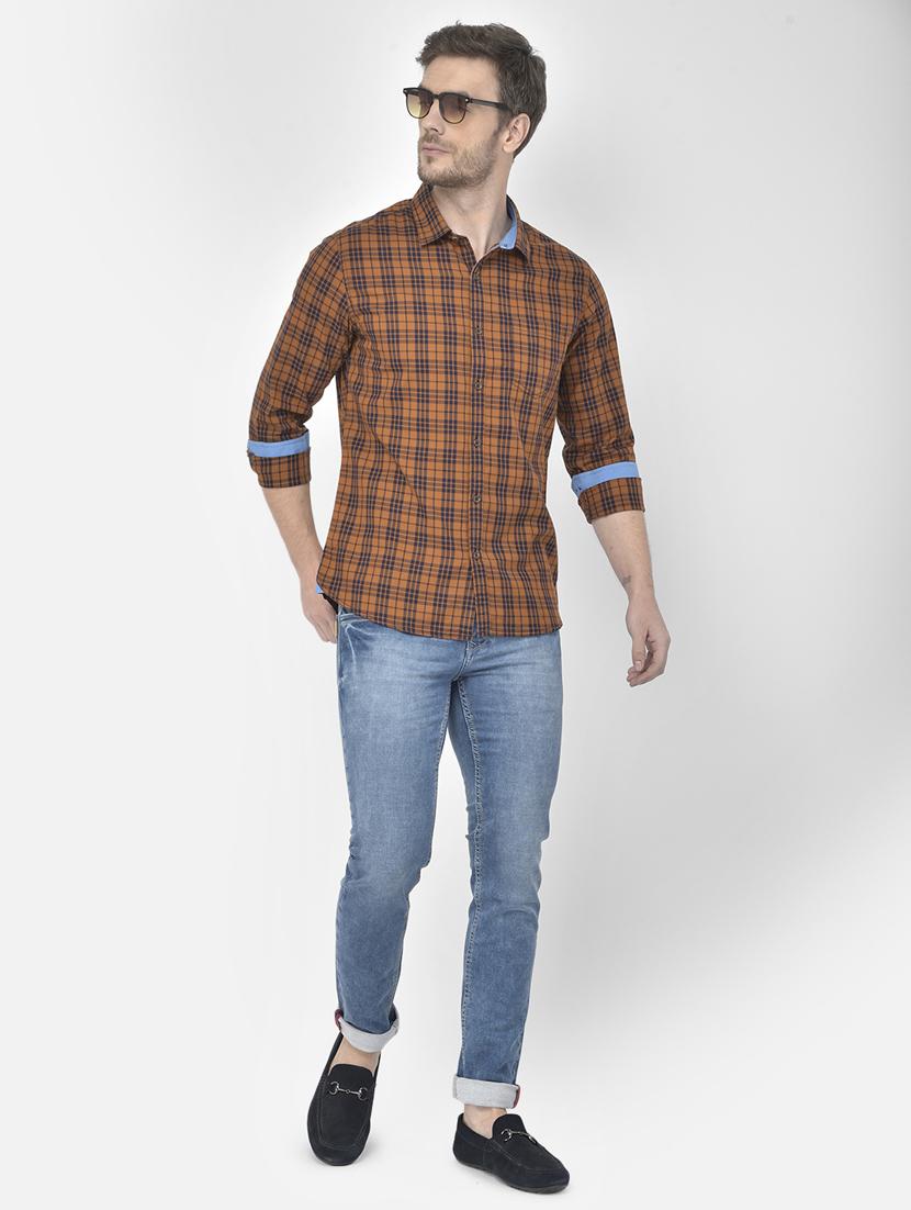 orange checked casual shirt - 18117629 - Standard Image - 3