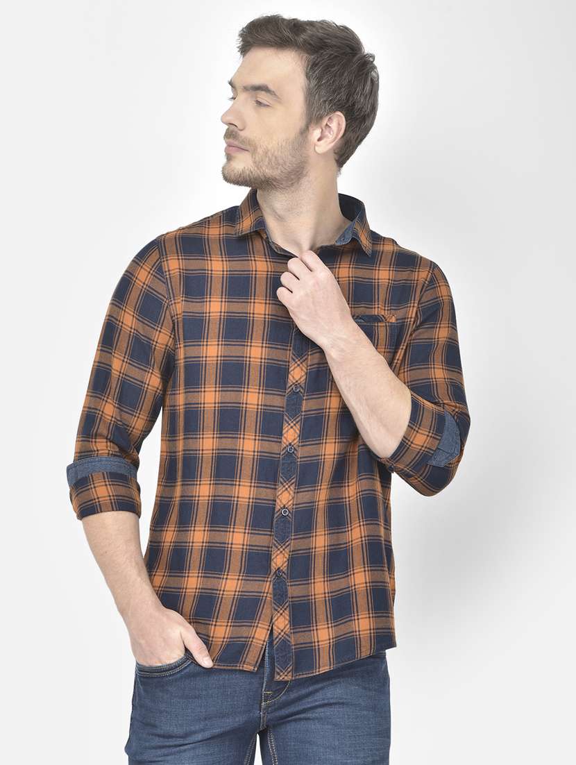 orange checked casual shirt - 18117636 - Zoom Image - 0