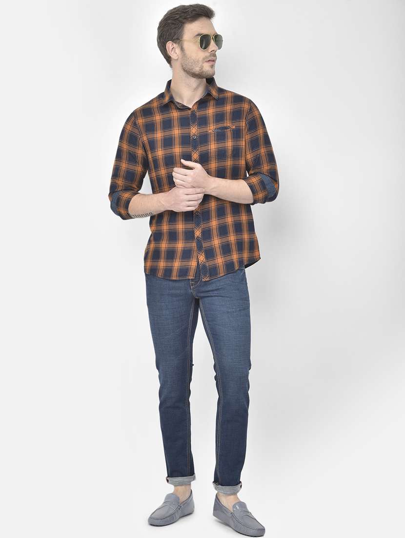 orange checked casual shirt - 18117636 - Standard Image - 3