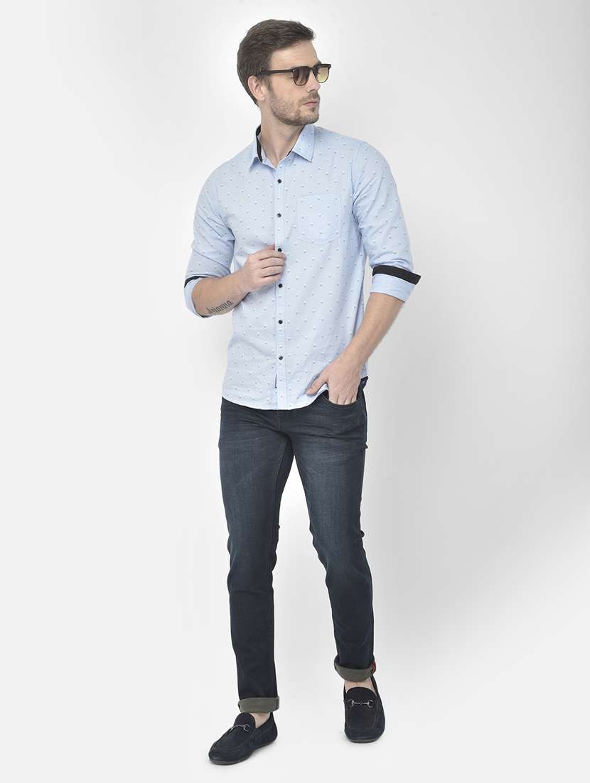 light blue printed casual shirt - 18117639 - Standard Image - 3