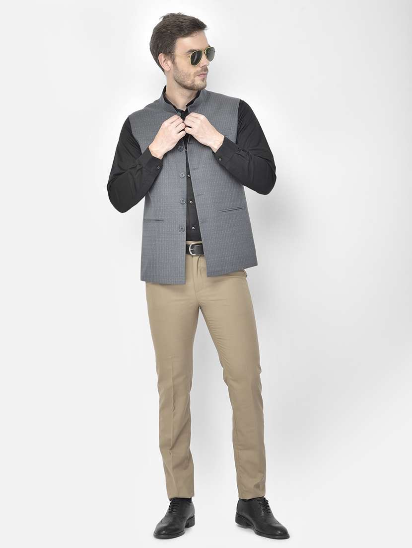 black polyester blend nehru jacket - 18117678 -  Standard Image - 3