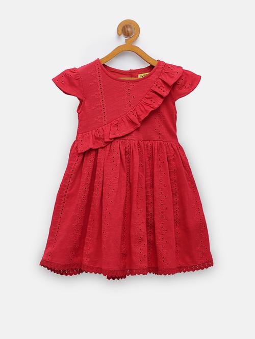 red solid schiffli frock - 18118677 - Standard Image - 0