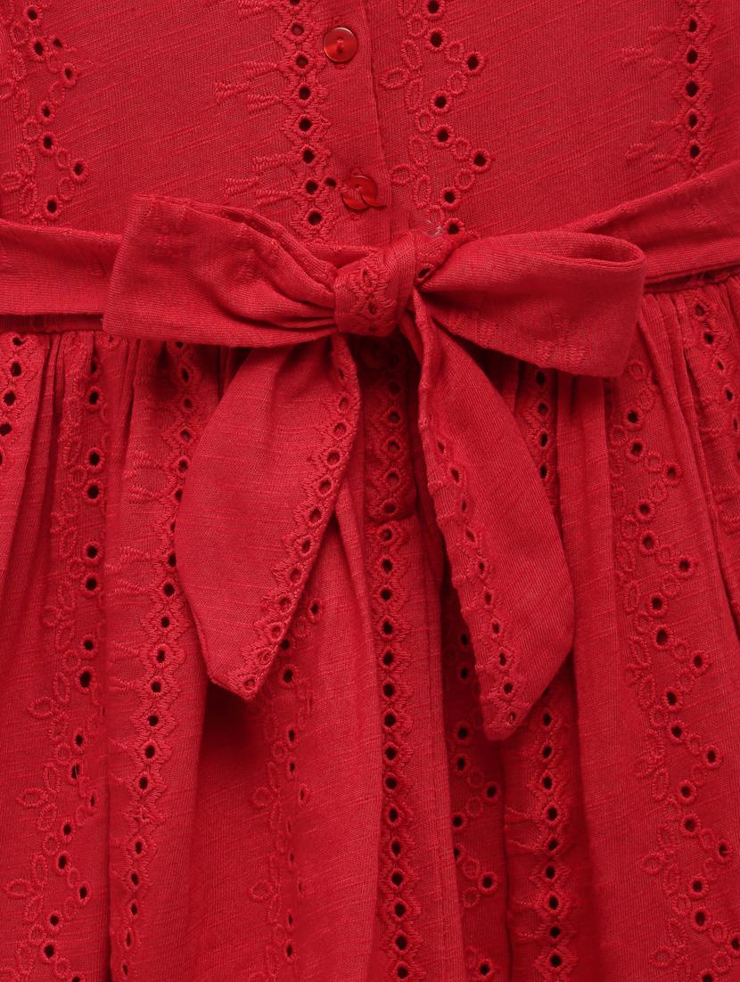 red solid schiffli frock - 18118677 - Standard Image - 3