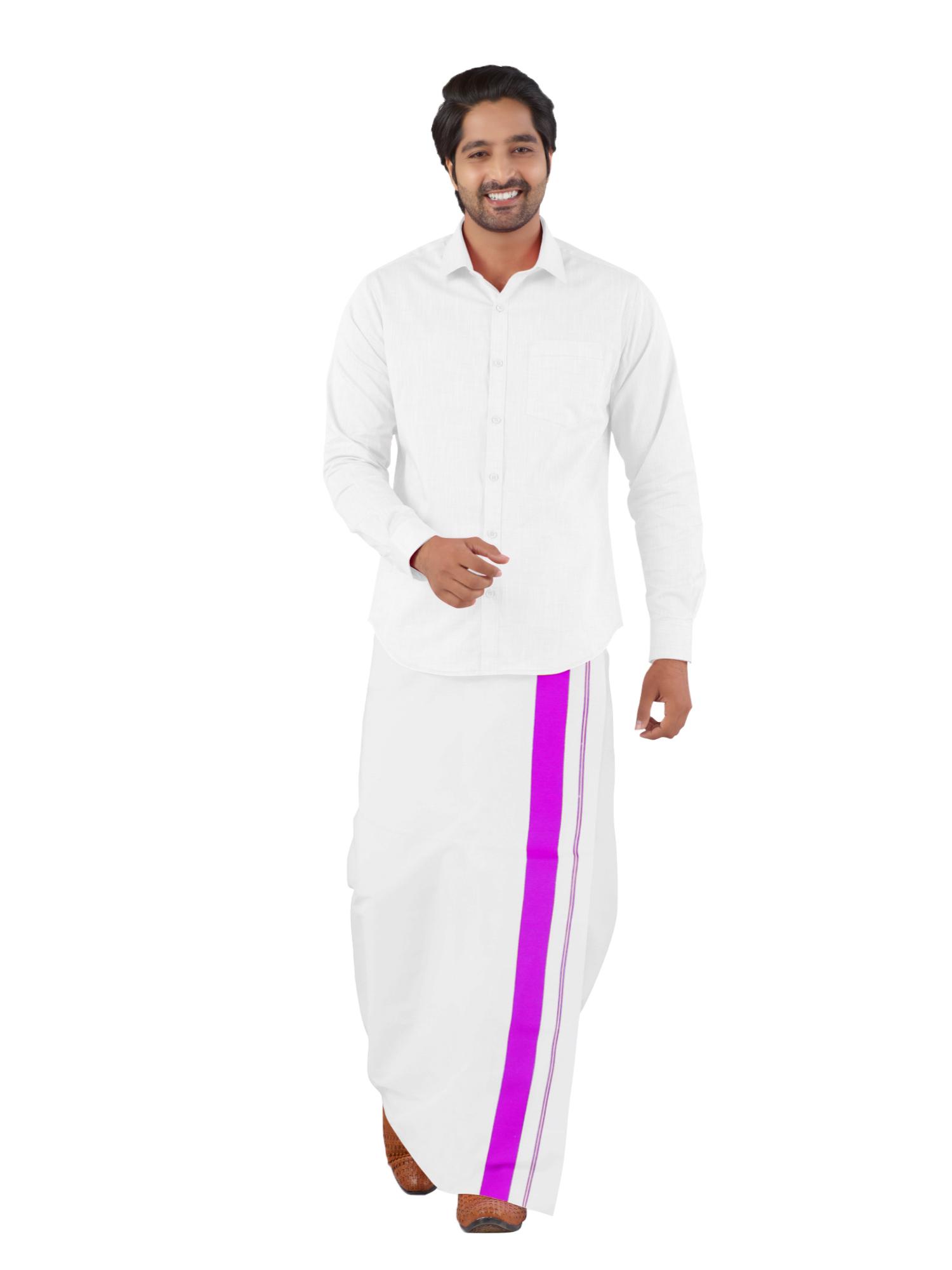 traditional men's 2 mtr white dhoti - 18119676 - Standard Image - 3