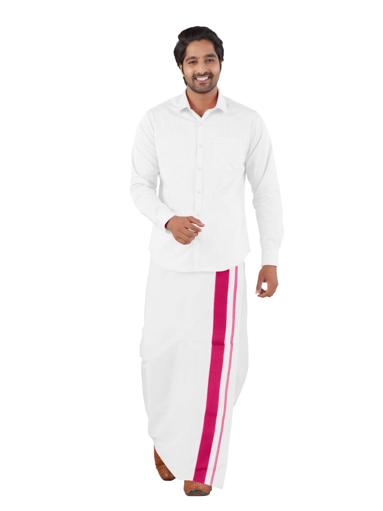traditional men's 2 mtr white dhoti - 18119679 - Standard Image - 3