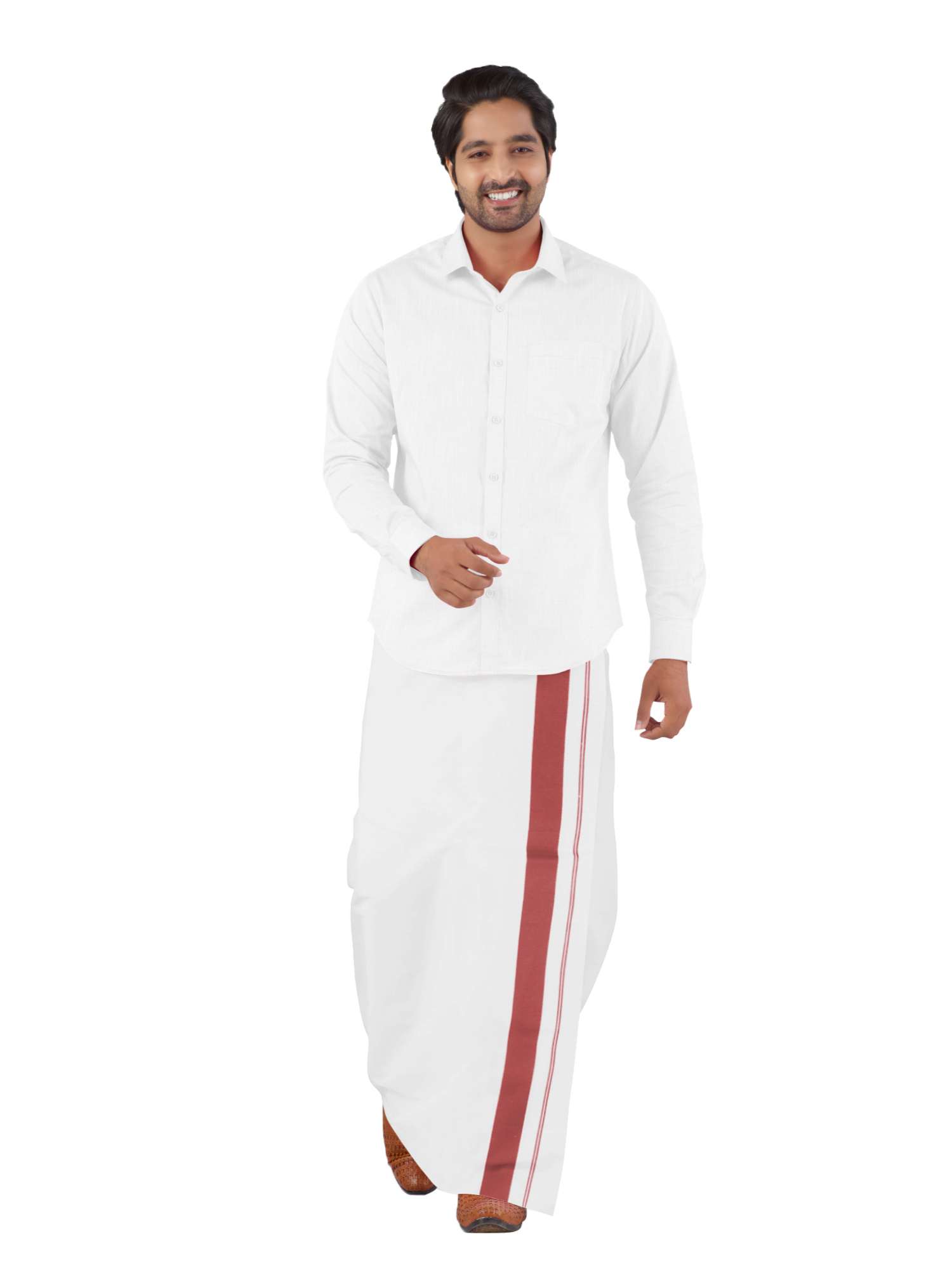 traditional men's 2 mtr white dhoti  - 18119680 -  Standard Image - 3