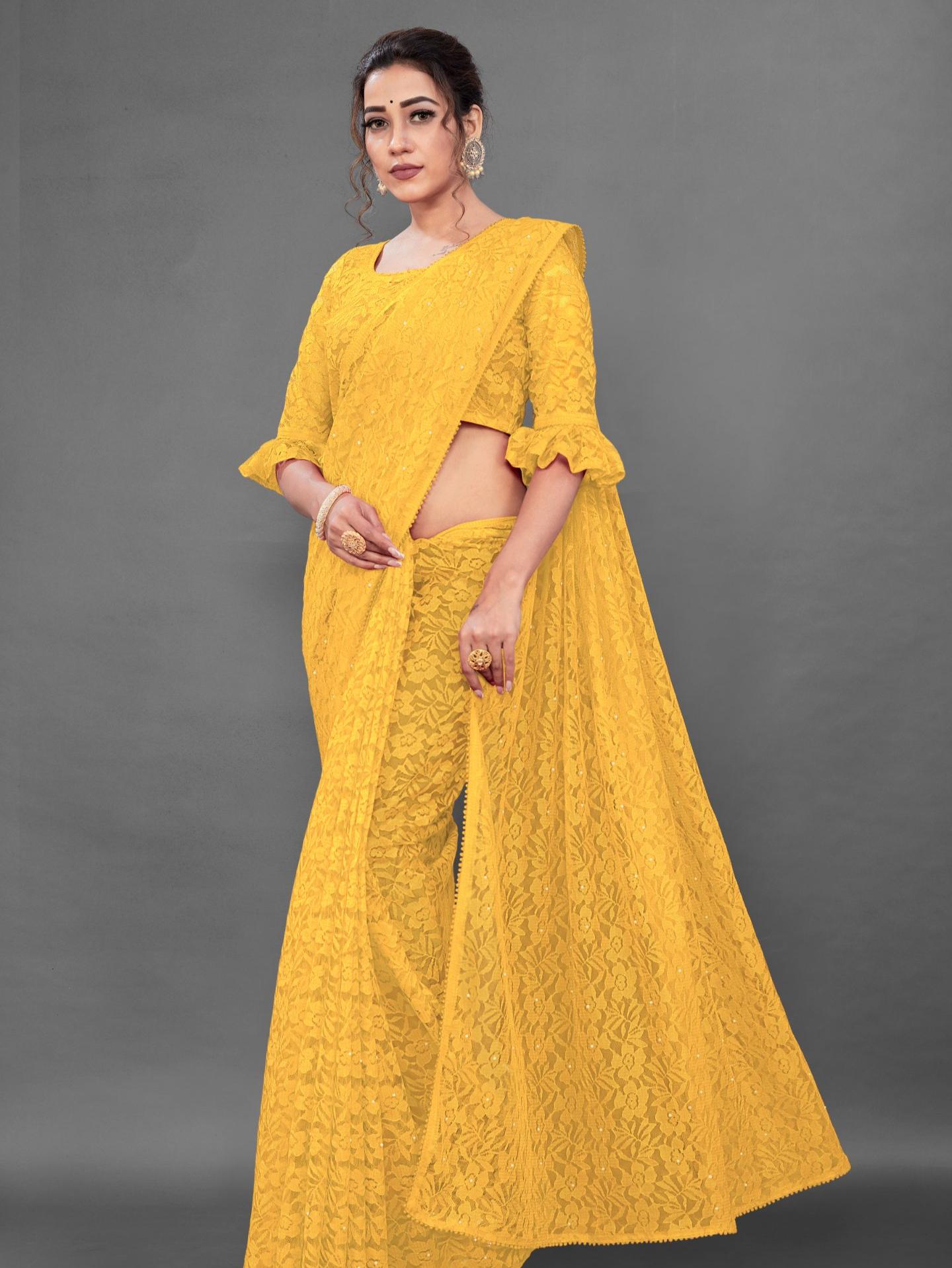 yellow net saree - 18128343 - Zoom Image - 0