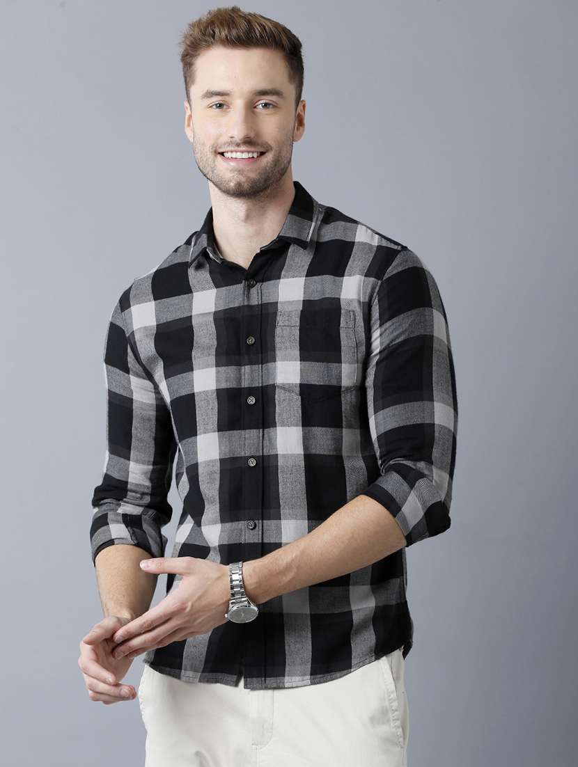black checkered formal shirt