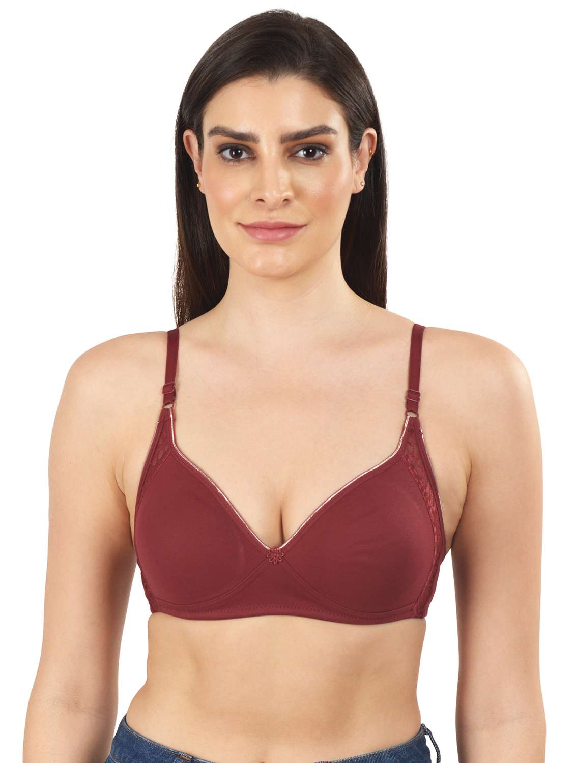 maroon cotton blend tshirt bra - 18138593 -  Zoom Image - 0