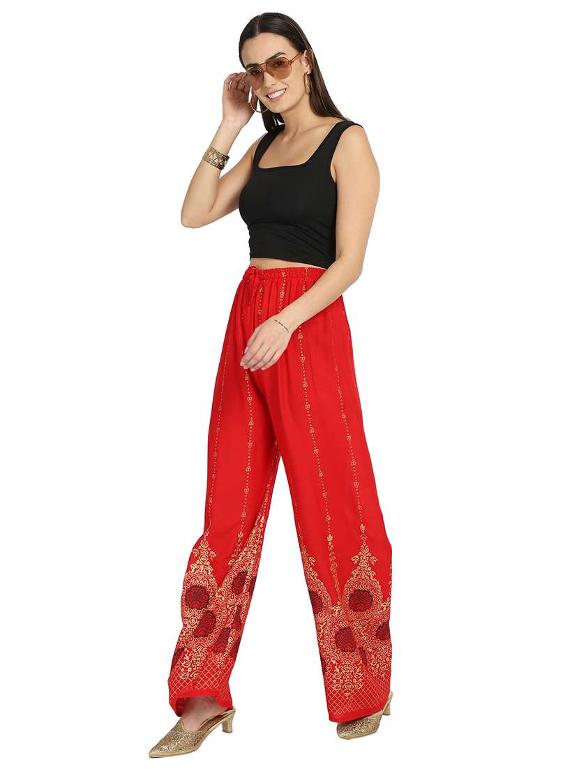 red printed straight palazzo - 18139765 - Standard Image - 3