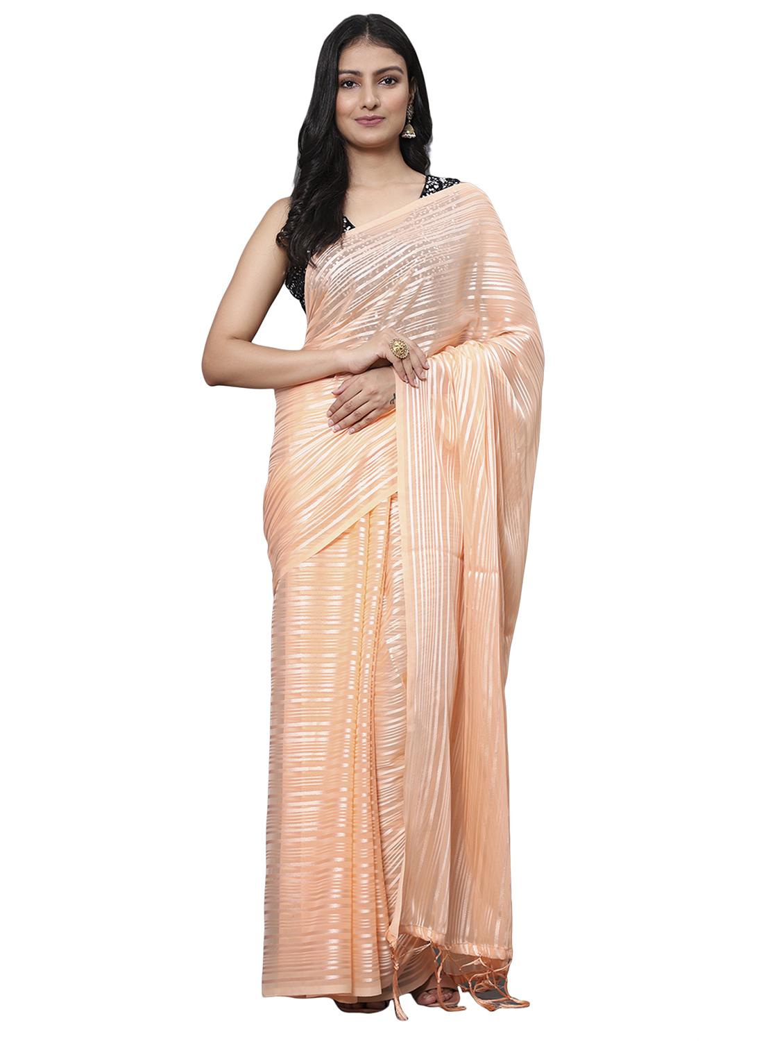 beige draped saree with blouse - 18139792 - Zoom Image - 0