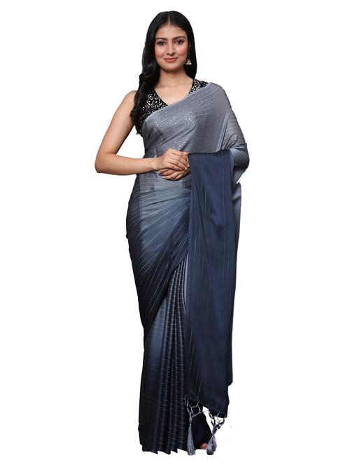 grey chiffon draped  saree with blouse - 18139803 -  Standard Image - 0