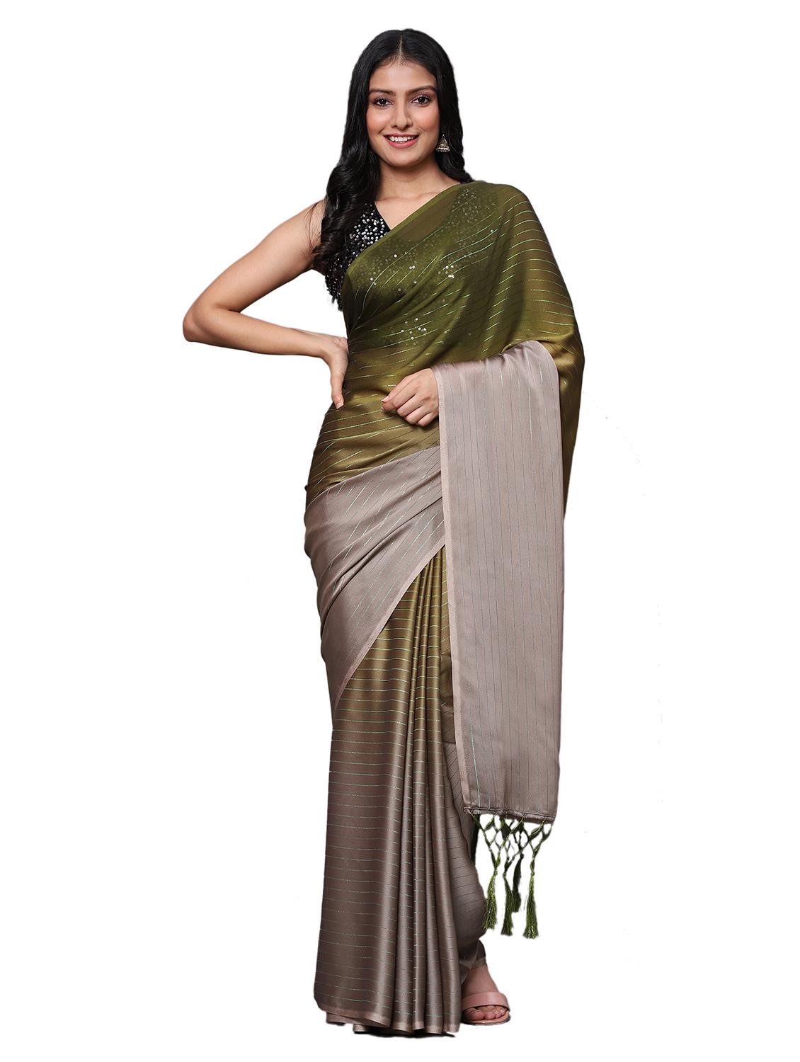 olive. chiffon draped saree with blouse - 18139805 - Zoom Image - 0