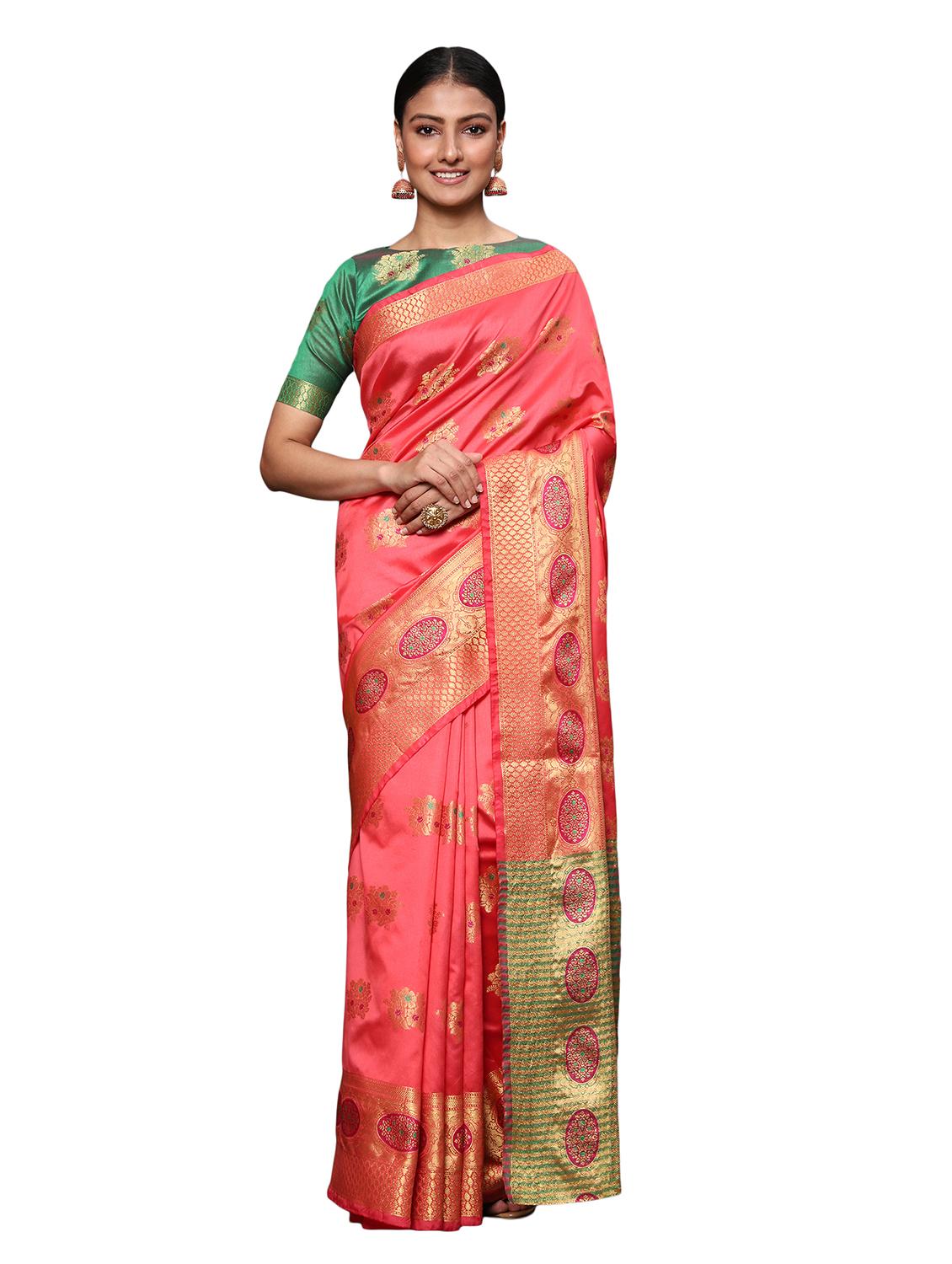 pink banarasi saree with blouse - 18139822 - Zoom Image - 0