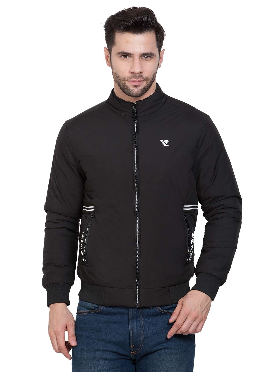 black polyester bomber jacket