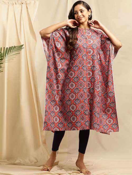 orange cotton kaftan kurta - 18140758 - Standard Image - 0