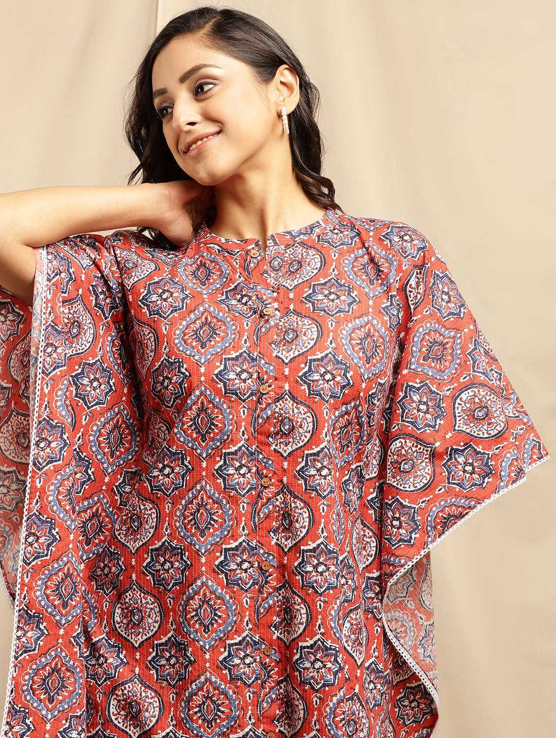 orange cotton kaftan kurta - 18140758 - Standard Image - 3
