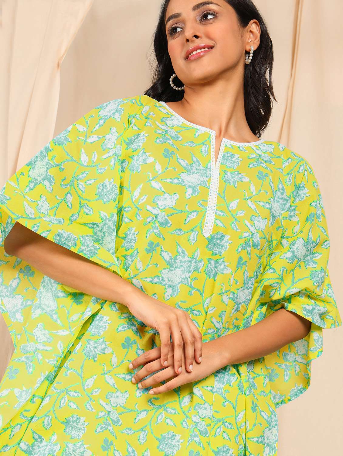 yellow cotton kaftan kurta - 18140764 - Standard Image - 3