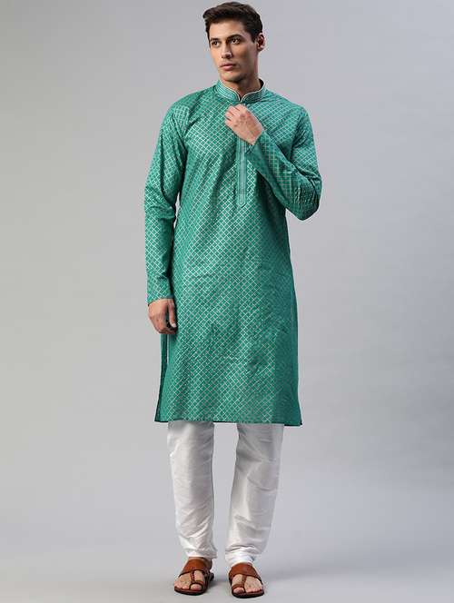 green printed kurta pyjama ethnic wear set - 18141454 - Standard Image - 0