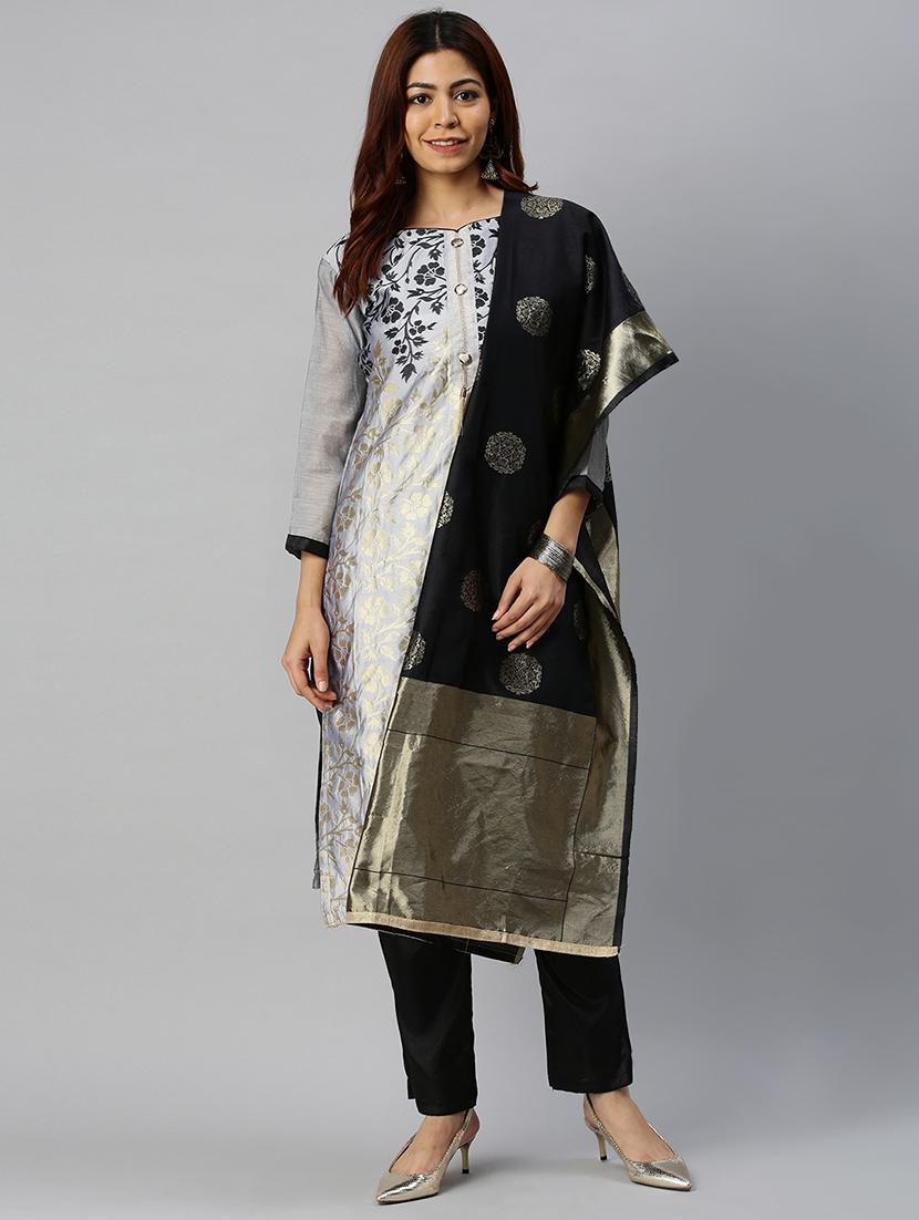 grey semi-stitched suit set - 18141614 -  Zoom Image - 0